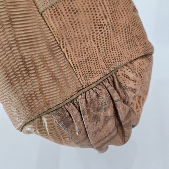 Vintage Sharif Tan & Brown Embossed Leather Patchwork Crossbody Shoulder Bag - Picture 8 of 13